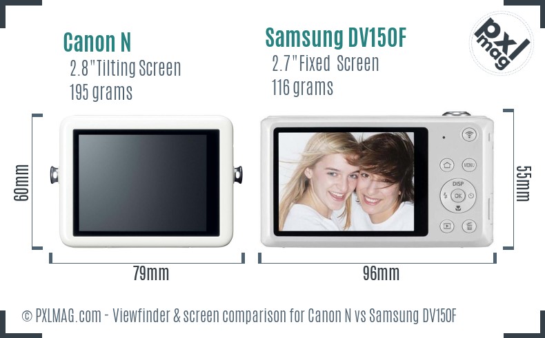 Canon N vs Samsung DV150F Screen and Viewfinder comparison