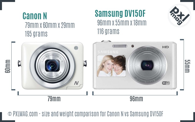 Canon N vs Samsung DV150F size comparison Canon N vs Samsung DV150F size comparison
