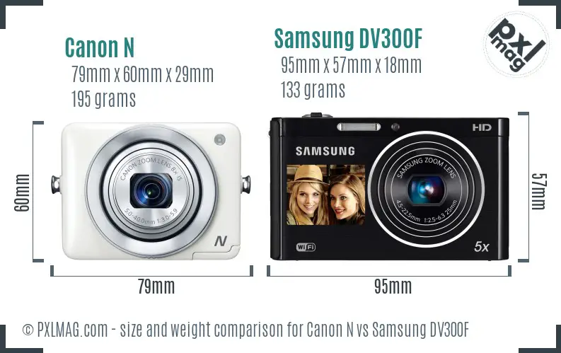 Canon N vs Samsung DV300F size comparison Canon N vs Samsung DV300F size comparison