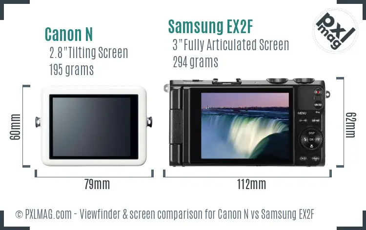 Canon N vs Samsung EX2F Screen and Viewfinder comparison