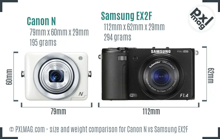 Canon N vs Samsung EX2F size comparison
