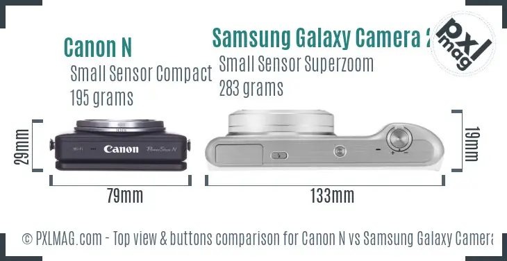 Canon N vs Samsung Galaxy Camera 2 top view buttons comparison