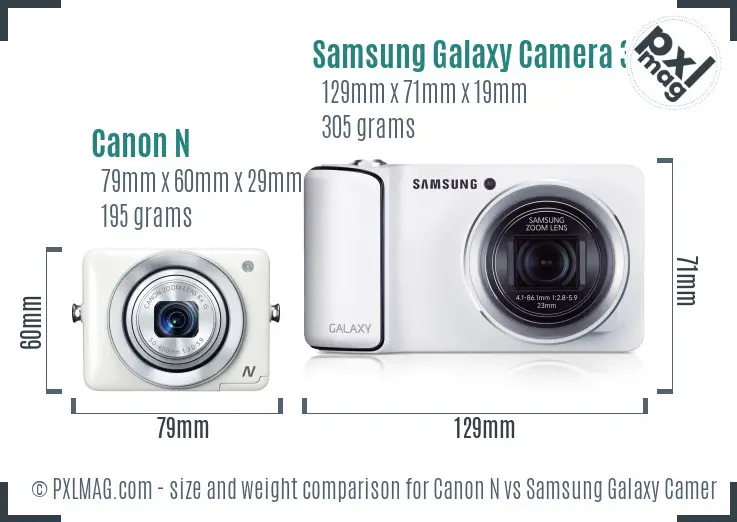 Canon N vs Samsung Galaxy Camera 3G size comparison