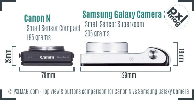 Canon N vs Samsung Galaxy Camera 3G top view buttons comparison