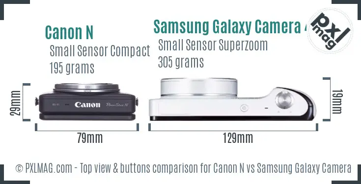Canon N vs Samsung Galaxy Camera 4G top view buttons comparison Canon N vs Samsung Galaxy Camera 4G top view buttons comparison