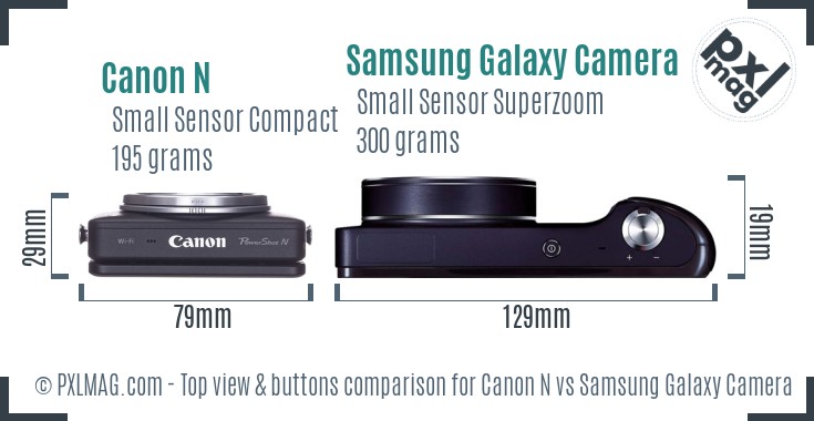Canon N vs Samsung Galaxy Camera top view buttons comparison