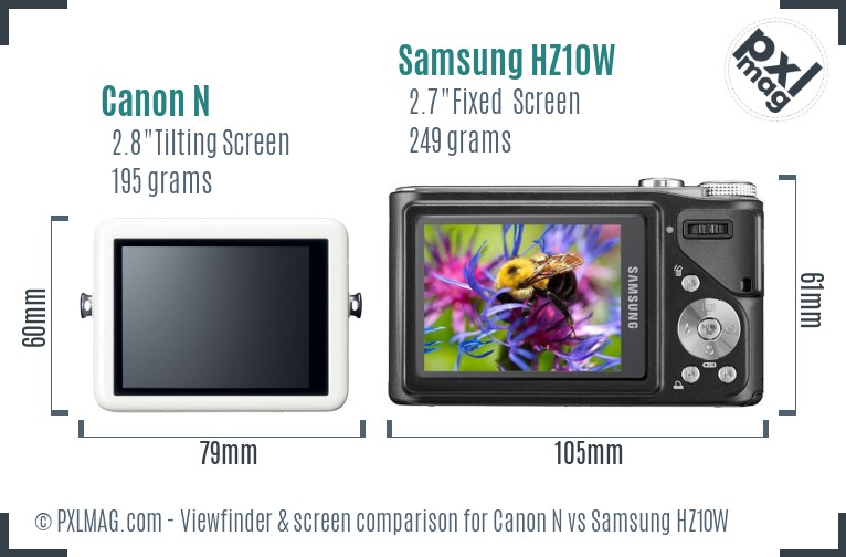 Canon N vs Samsung HZ10W Screen and Viewfinder comparison