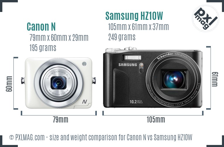 Canon N vs Samsung HZ10W size comparison Canon N vs Samsung HZ10W size comparison