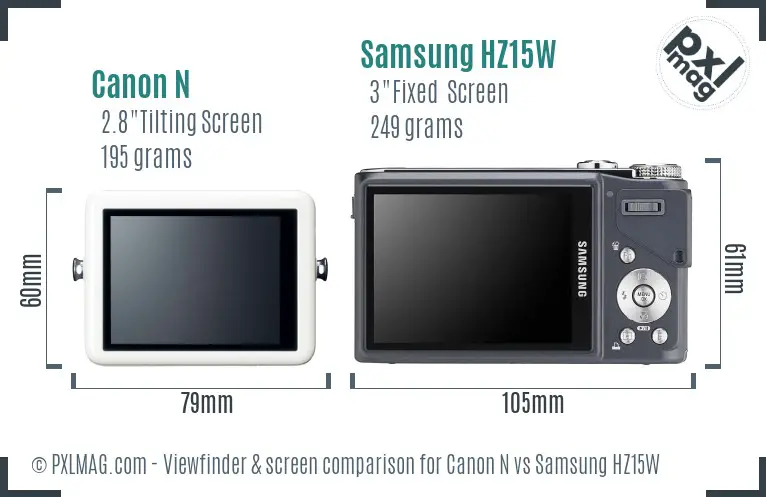 Canon N vs Samsung HZ15W Screen and Viewfinder comparison Canon N vs Samsung HZ15W Screen and Viewfinder comparison