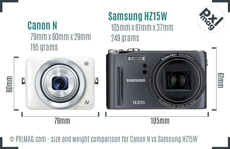Canon N vs Samsung HZ15W size comparison Canon N vs Samsung HZ15W size comparison
