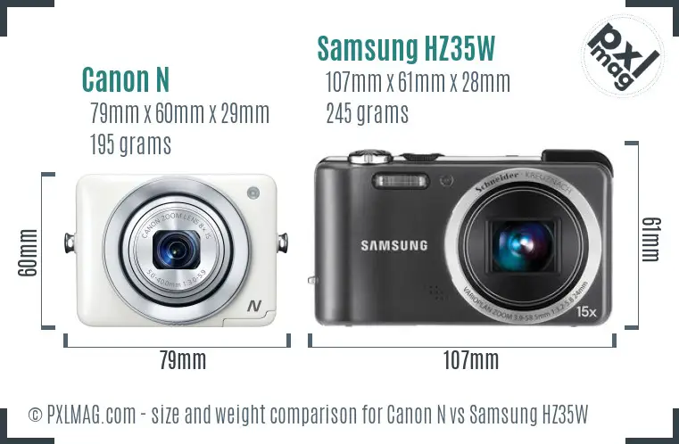 Canon N vs Samsung HZ35W size comparison