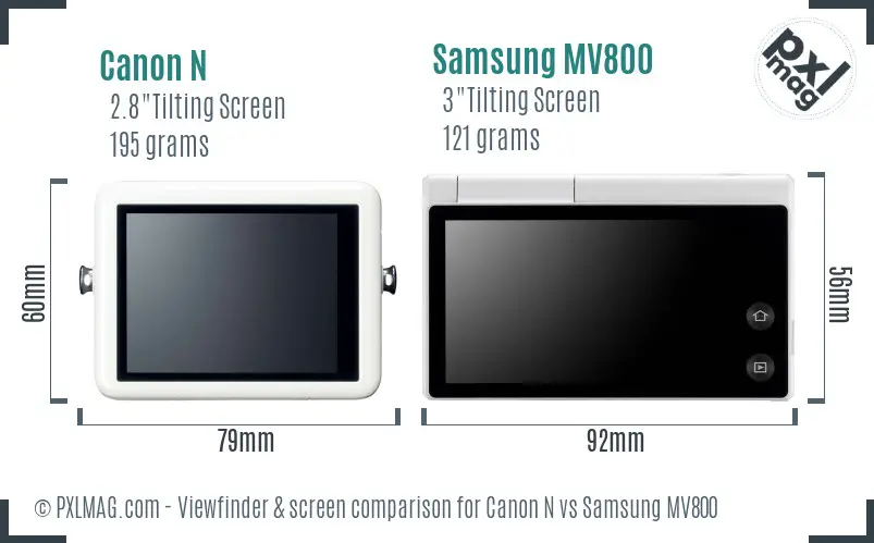 Canon N vs Samsung MV800 Screen and Viewfinder comparison