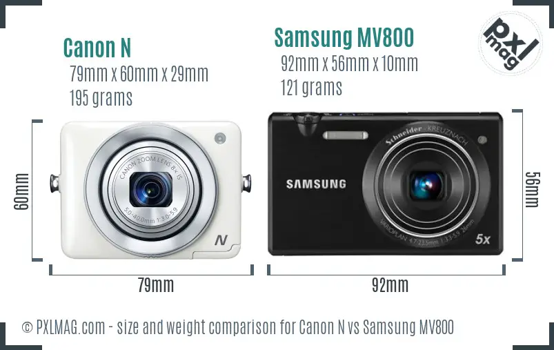 Canon N vs Samsung MV800 size comparison