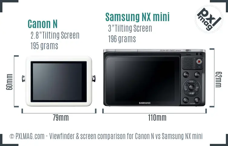 Canon N vs Samsung NX mini Screen and Viewfinder comparison
