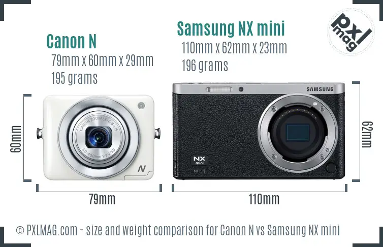 Canon N vs Samsung NX mini size comparison