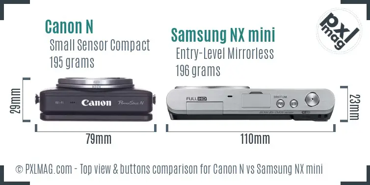 Canon N vs Samsung NX mini top view buttons comparison
