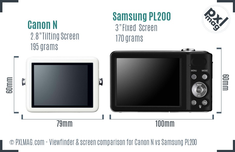 Canon N vs Samsung PL200 Screen and Viewfinder comparison