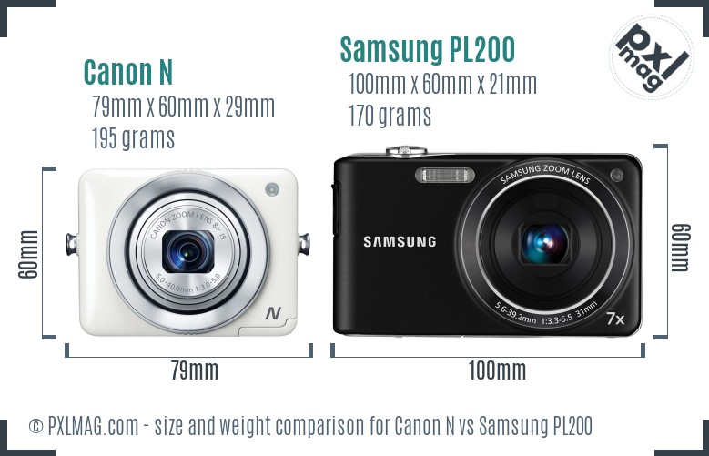 Canon N vs Samsung PL200 size comparison