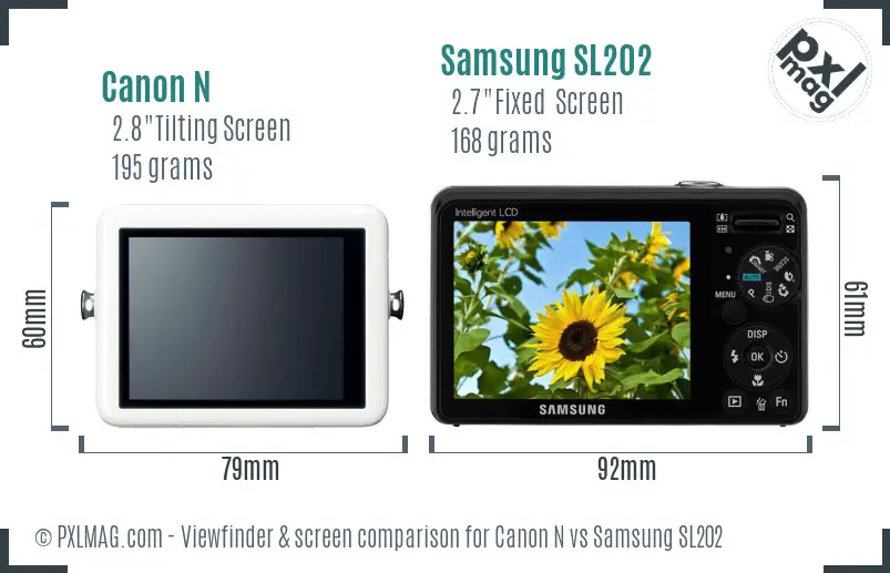 Canon N vs Samsung SL202 Screen and Viewfinder comparison Canon N vs Samsung SL202 Screen and Viewfinder comparison