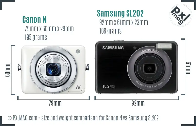 Canon N vs Samsung SL202 size comparison Canon N vs Samsung SL202 size comparison