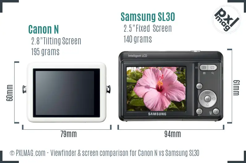 Canon N vs Samsung SL30 Screen and Viewfinder comparison