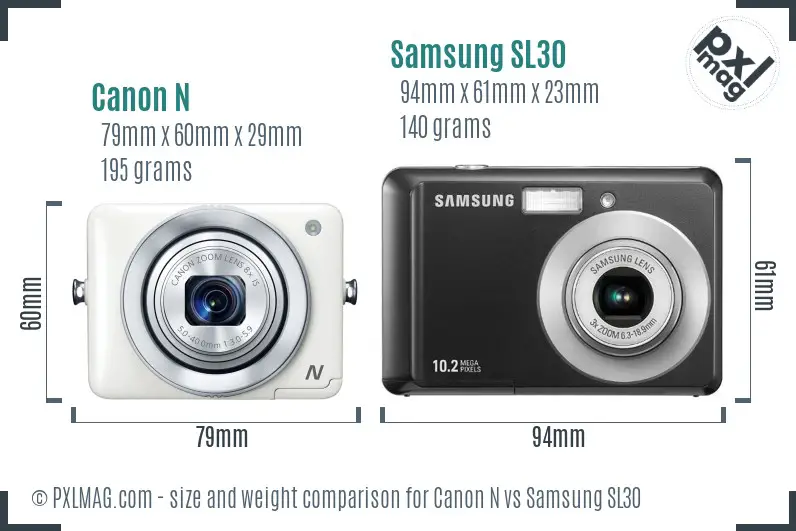 Canon N vs Samsung SL30 size comparison