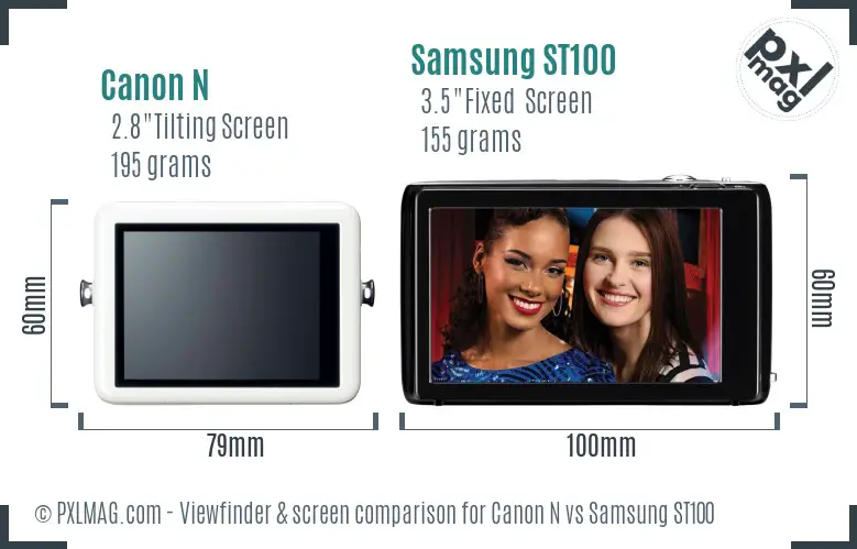Canon N vs Samsung ST100 Screen and Viewfinder comparison