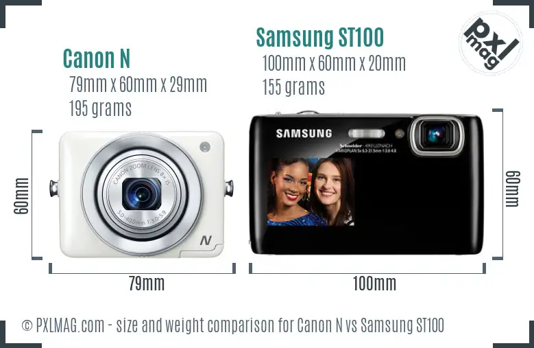 Canon N vs Samsung ST100 size comparison