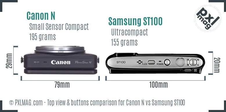 Canon N vs Samsung ST100 top view buttons comparison