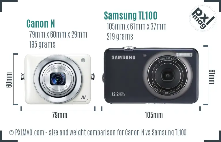 Canon N vs Samsung TL100 size comparison Canon N vs Samsung TL100 size comparison