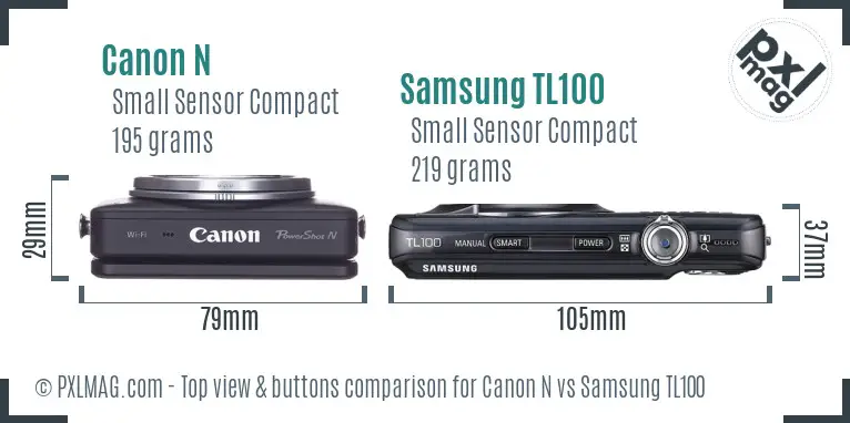 Canon N vs Samsung TL100 top view buttons comparison Canon N vs Samsung TL100 top view buttons comparison