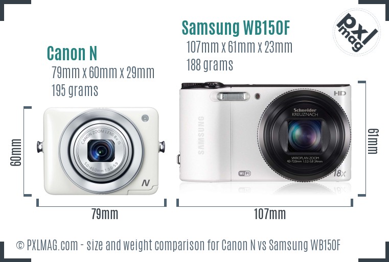 Canon N vs Samsung WB150F size comparison Canon N vs Samsung WB150F size comparison