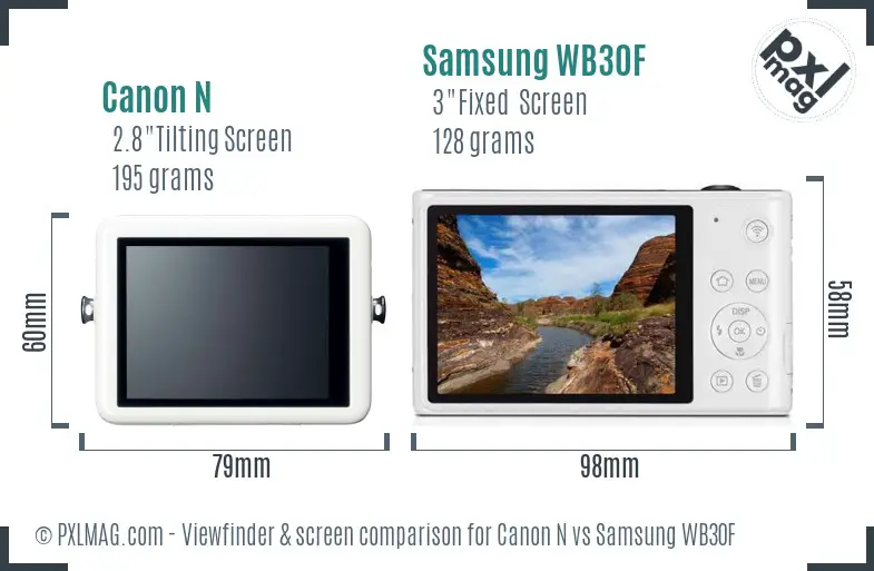 Canon N vs Samsung WB30F Screen and Viewfinder comparison