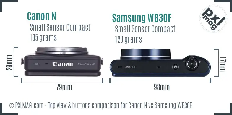 Canon N vs Samsung WB30F top view buttons comparison
