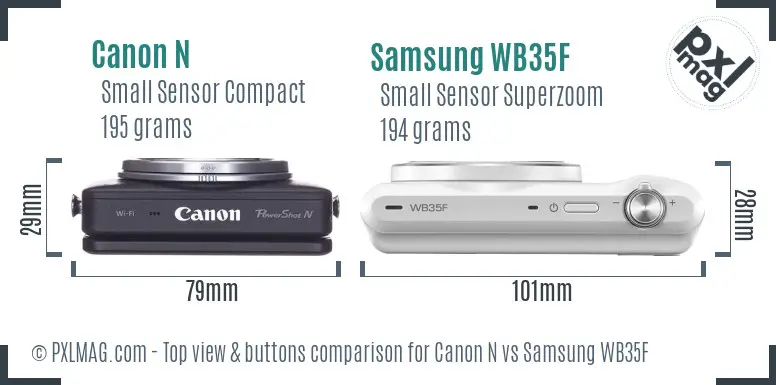 Canon N vs Samsung WB35F top view buttons comparison Canon N vs Samsung WB35F top view buttons comparison