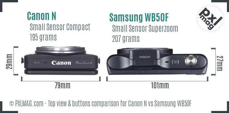 Canon N vs Samsung WB50F top view buttons comparison Canon N vs Samsung WB50F top view buttons comparison