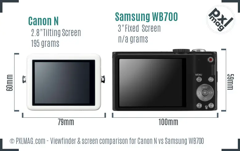 Canon N vs Samsung WB700 Screen and Viewfinder comparison
