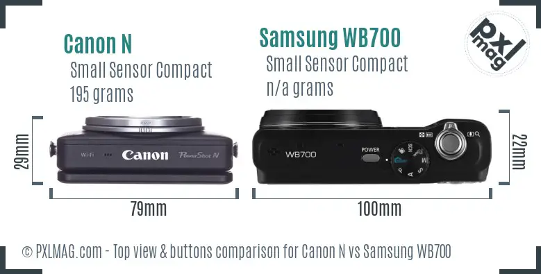 Canon N vs Samsung WB700 top view buttons comparison