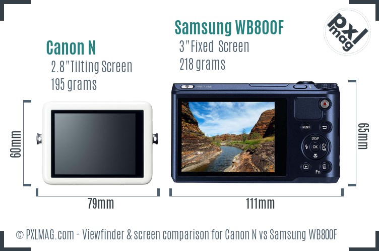 Canon N vs Samsung WB800F Screen and Viewfinder comparison