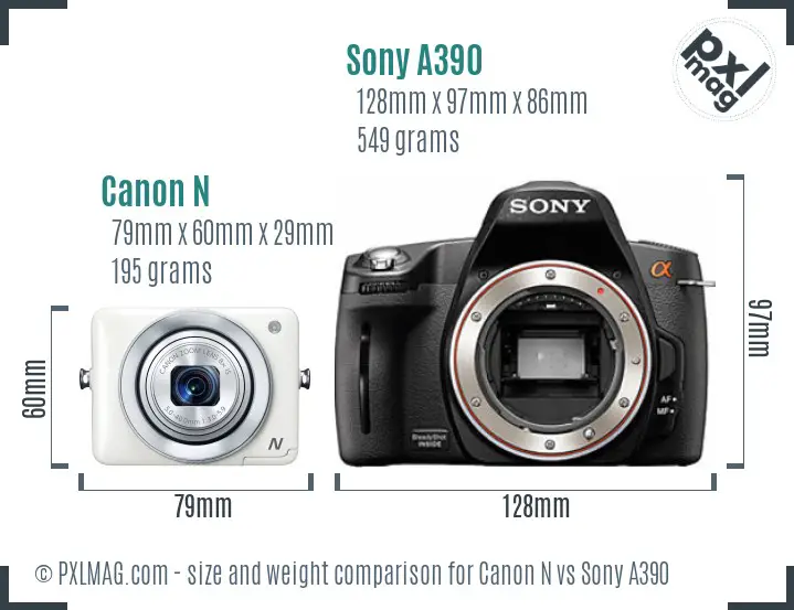 Canon N vs Sony A390 size comparison