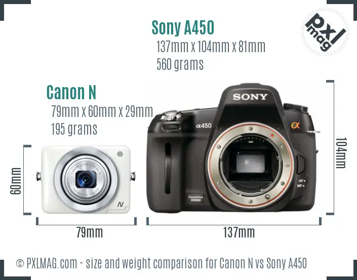 Canon N vs Sony A450 size comparison