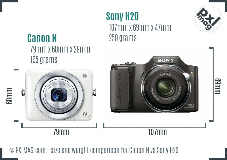 Canon N vs Sony H20 size comparison