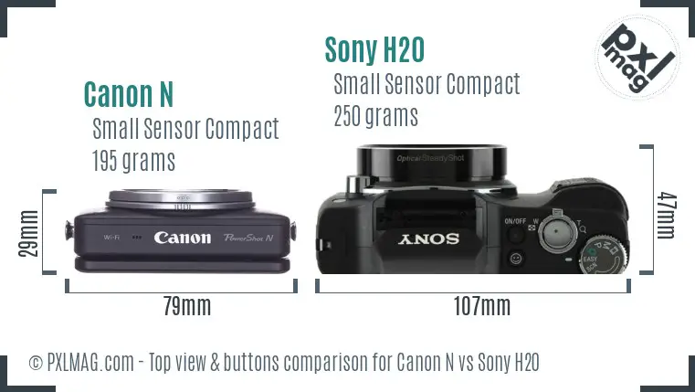 Canon N vs Sony H20 top view buttons comparison