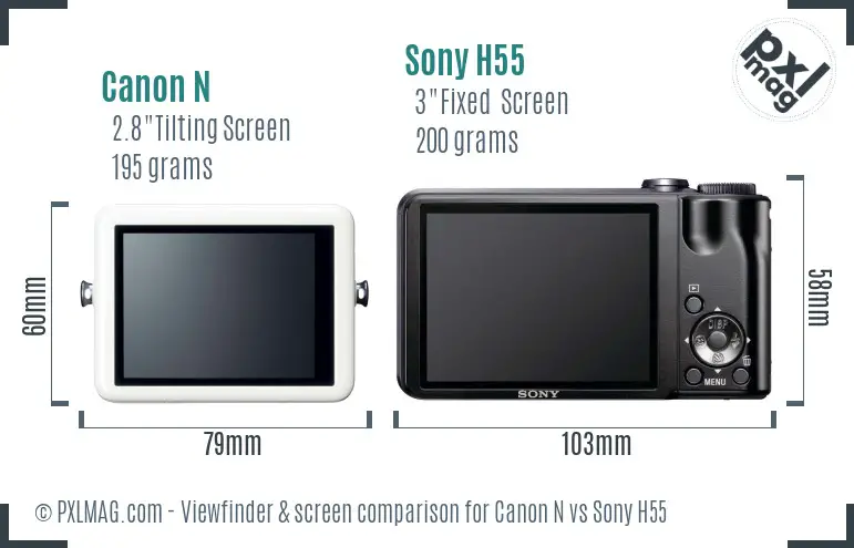 Canon N vs Sony H55 Screen and Viewfinder comparison Canon N vs Sony H55 Screen and Viewfinder comparison