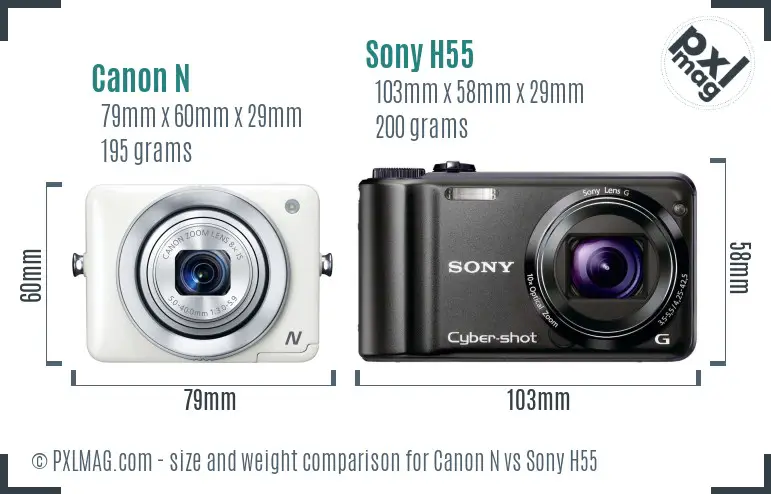 Canon N vs Sony H55 size comparison Canon N vs Sony H55 size comparison