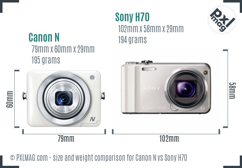 Canon N vs Sony H70 size comparison Canon N vs Sony H70 size comparison