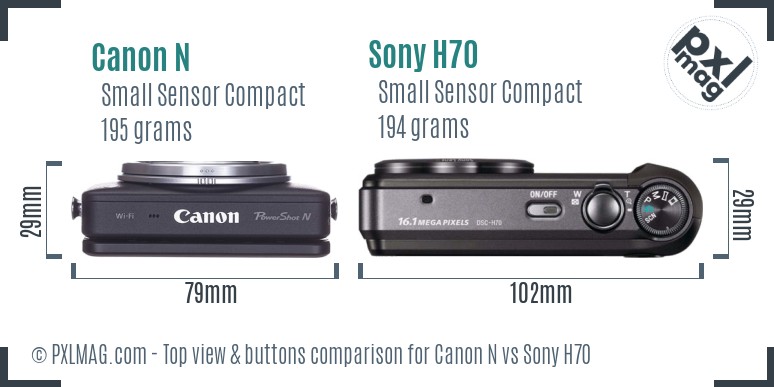 Canon N vs Sony H70 top view buttons comparison