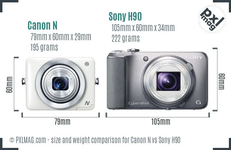 Canon N vs Sony H90 size comparison