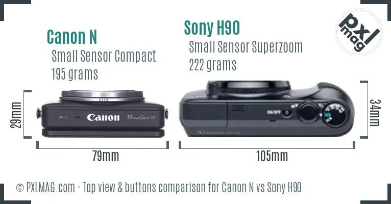 Canon N vs Sony H90 top view buttons comparison
