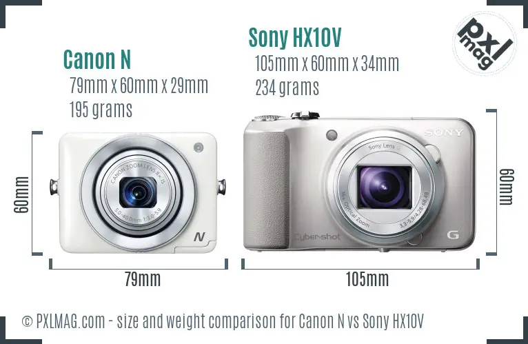 Canon N vs Sony HX10V size comparison